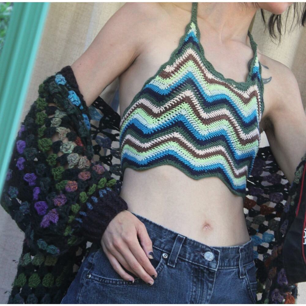 Vintage Crochet Boho Summer Halter Top- Medium